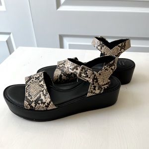 Platform sandals black snake skin chunky heel